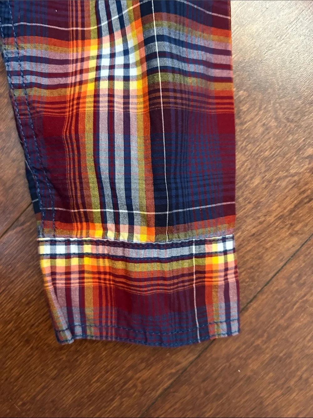 Gymboree Kid’s Plaid Button-Down Shirt in Navy, Red& Yellow, Size L (10-12)